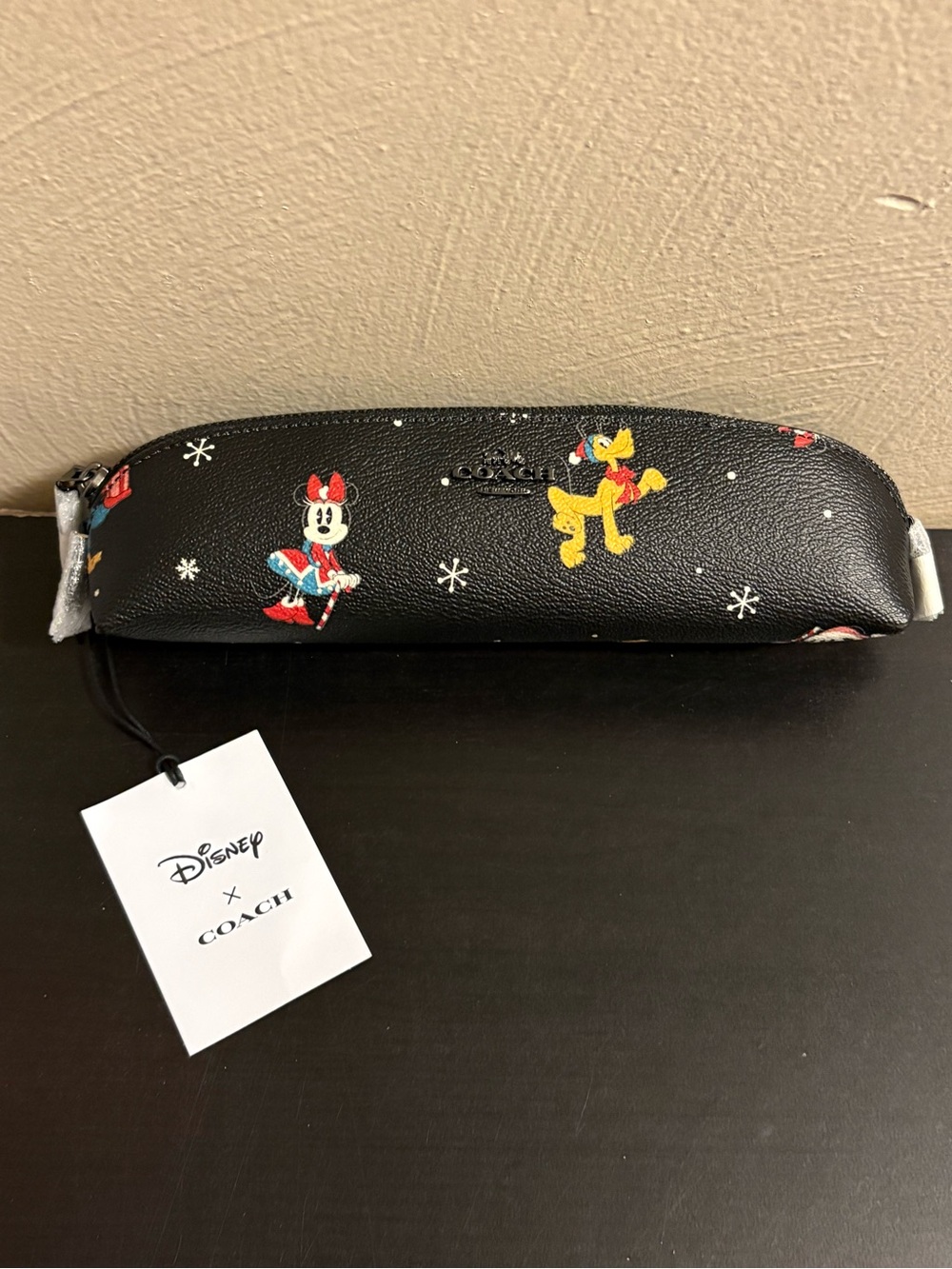 Coach x Disney Christmas Holiday Print Minnie Mouse Pluto Pencil Case